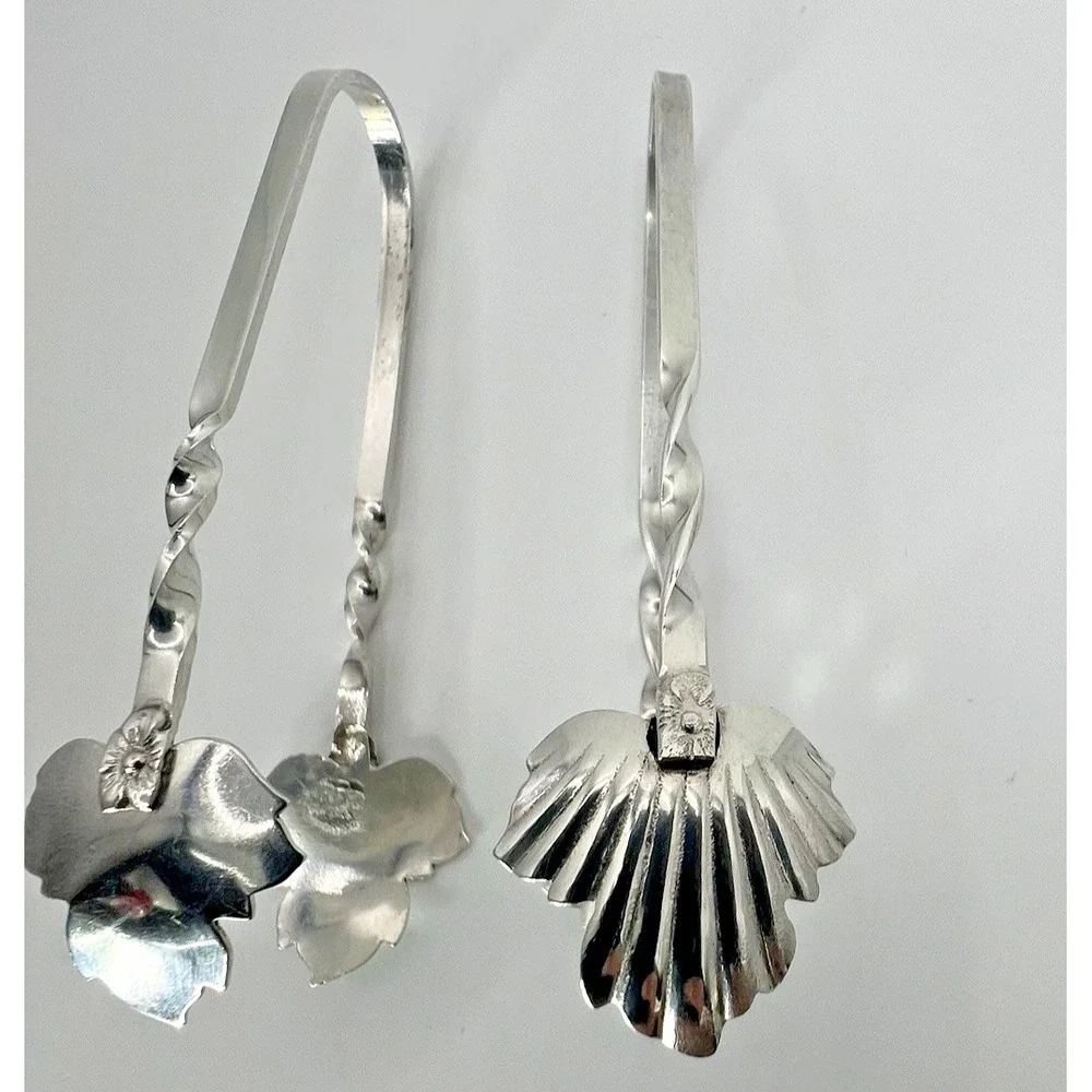 Vintage Raimond Sterling Silver Sugar Tongs Maple Leaf Pair 2 Twisted  Bon Bons